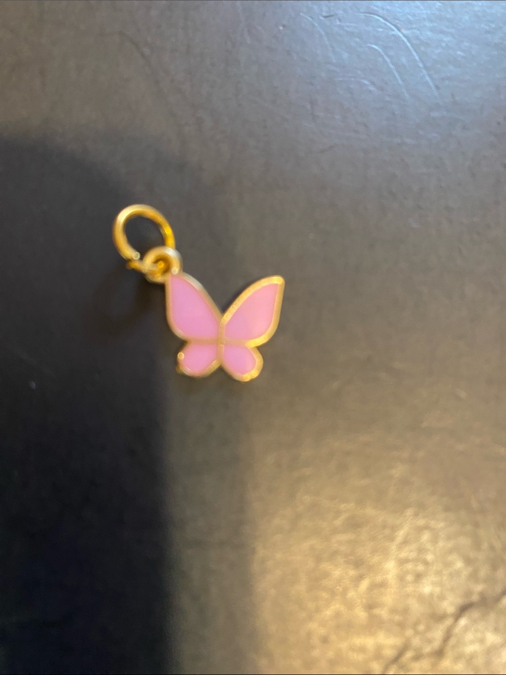 Pink Enamel Butterfly Charm - Gold Trim
